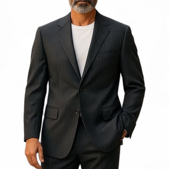 Ralph Lauren Blazer Wool Pinstripe Gray 2 Button Suit Jacket Size 50 - Picture 1 of 9